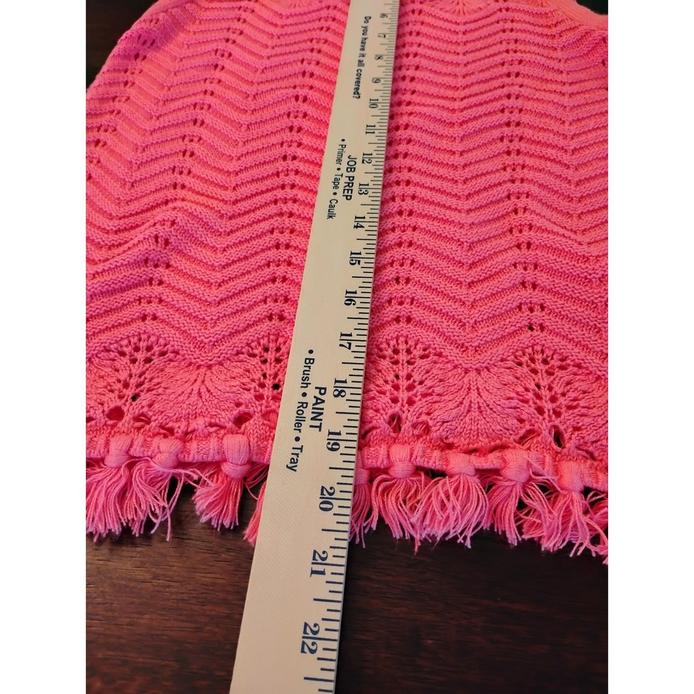 Lilly Pulitzer Womens Coral Pink Pointelle Chevron Knit Tassel Fringe TankTop XS - Picture 5 of 7